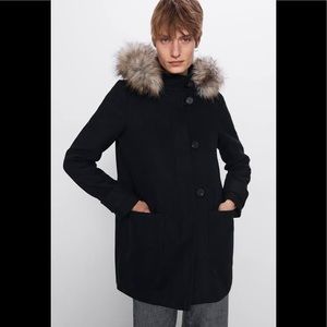 Zara coat with faux fur hood